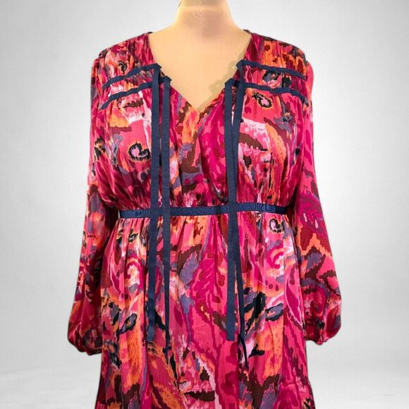 HEYSON Berry Abstract Print Tie Front Mini Dress, NWT! Size 2XL - Picture 3 of 7